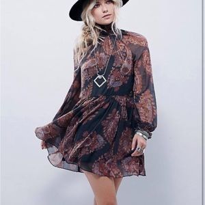 Black and Purple Paisley Print Collared Sheer Day Dress free people